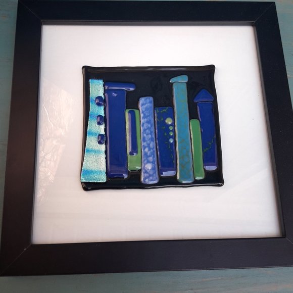 Art Glass Hand Blown Glass Artist Made Framed Wall Art Wall Hanging Fused Glass - Picture 14 of 16